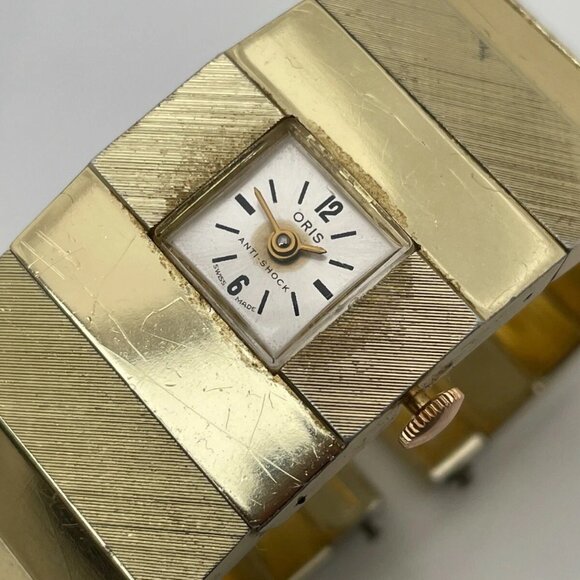 Vintage Oris Women Watch Rare Swiss Made Gold Tone Metal Cuff Band Hand Winding main image 6